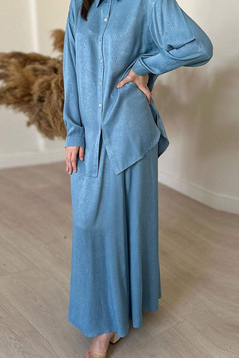 Elegant Simplicity Solid Buttons Turndown Collar Long Sleeve Two Pieces