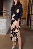 Celebrities Elegant Floral Slit With Belt O Neck One Step Skirt Dresses