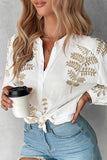 Casual Embroidery Basic Shirt Collar Blouses