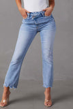Casual Street Solid Make Old Pocket Asymmetrical High Waist Skinny Denim Jeans