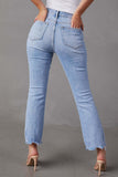 Casual Street Solid Make Old Pocket Asymmetrical High Waist Skinny Denim Jeans