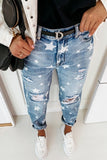 Casual The stars Ripped Without Belt High Waist Loose Denim Jeans