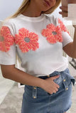 Sweet Solid Appliques Contrast O Neck Tops