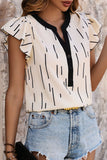 Casual Striped Flounce Cross Straps V Neck Tops