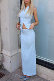 Celebrities Elegant Solid Buckle V Neck Sleeveless Two Pieces