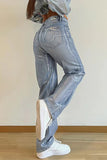 Casual Street Solid Bronzing Contrast High Waist Loose Denim Jeans