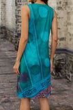 Casual Vintage Print Color Block Contrast V Neck Sleeveless Dresses
