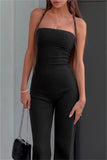 Sexy Casual Solid Backless Strapless Skinny Jumpsuits