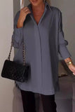 Casual Simplicity Solid Buttons Turndown Collar Tops