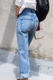 Casual Sportswear Solid Ripped Loose Denim Jeans