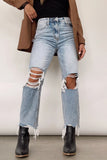 Casual Solid Ripped Make Old Loose Denim Jeans