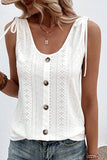 Casual Vacation Solid Hollowed Out Buttons U Neck Tops