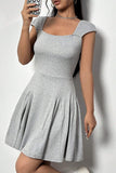 Casual Simplicity Solid Backless Fold Square Collar A Line Dresses