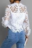 Sexy Solid Lace Hollowed Out Half A Turtleneck Blouses