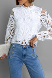 Sexy Solid Lace Hollowed Out Half A Turtleneck Tops