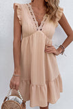 Casual Solid Lace Flounce V Neck A Line Dresses