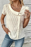 Sweet Solid Buttons Oblique Collar T-Shirts