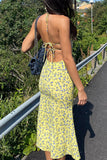 Sexy Floral Backless Slit Strap Design Halter Beach Dresses