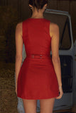 Sexy Solid Buckle O Neck Sleeveless Dresses