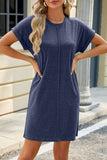 Casual Simplicity Solid O Neck A Line Short Sleeve Dress