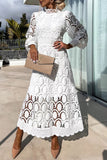 Celebrities Elegant Solid Hollowed Out Half A Turtleneck Waist Skirt Dresses