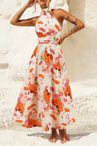 Bohemian Elegant Floral Contrast Mandarin Collar Printed Dresses