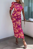 Vintage Elegant Floral Contrast Oblique Collar One Step Skirt Dresses