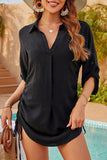 Vacation Simplicity Solid Draw String Frenulum Swimwears Cover Up