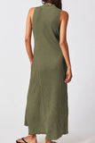 Casual Solid Draw String Fold O Neck Sleeveless Dresses