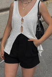 Casual British Style Solid Hollowed Out V Neck Tops