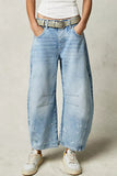 Casual Street Solid Make Old Loose Denim Jeans(No Belt)
