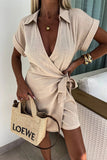 Casual Solid Frenulum V Neck Loose Rompers(4 Colors)