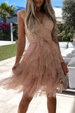 Sweet Solid Lace Asymmetrical Mesh V Neck Princess Dresses(3 Colors)