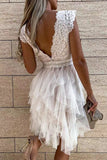 Sweet Solid Lace Asymmetrical Mesh V Neck Princess Dresses(3 Colors)