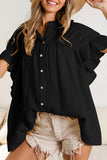 Casual Solid Fold Stringy Selvedge Mandarin Collar Blouses (5 Colors)