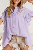 Casual Solid Fold Stringy Selvedge Mandarin Collar Blouses (5 Colors)