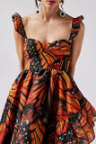 Sexy Butterfly Print Flounce Asymmetrical Square Collar Irregular Dresses