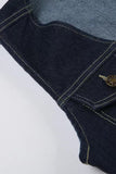 Casual Solid Pocket Buttons V Neck Sleeveless Regular Denim Jacket