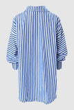 Casual Striped Print Patchwork Asymmetrical Shirt Collar Blouses