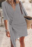 Casual Simplicity Solid Frenulum V Neck A Line Dresses(8 Colors)