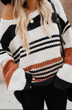 Fashion Casual Street Striped Patchwork Patchwork O Neck Tops