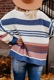 Fashion Casual Street Striped Patchwork Patchwork O Neck Tops