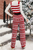Fashion Street Snowflakes Patchwork Letter Spaghetti Strap Loose Jumpsuits