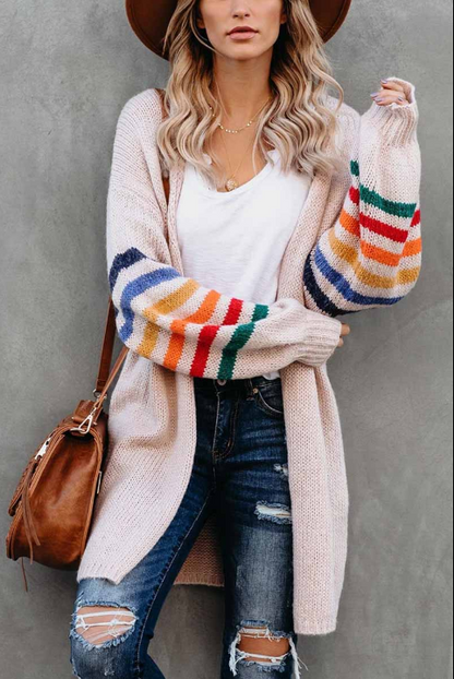 Fashion Casual Sweet Striped Print Pocket Scalloped Outerwear