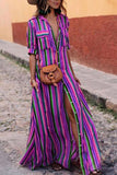 Vestidos de vestir camiseros con cuello vuelto a rayas dulces de moda (4 colores)