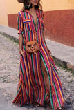 Vestidos elegantes de camisa listrada com gola aberta (4 cores)