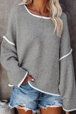 Fashion Street Solid Patchwork O Neck Sweaters(3 colors)