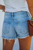 Pantalones cortos de mezclilla rectos con cintura media rasgados sólidos de Fashion Street