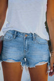 Shorts jeans retos com cintura média rasgada em cor sólida fashion Street
