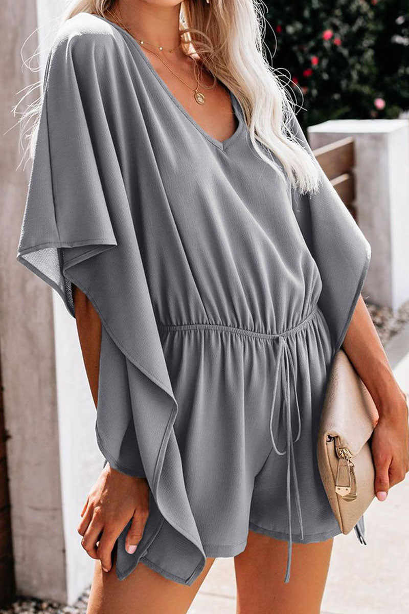 Fashion Casual Solid Frenulum V Neck Loose Jumpsuits